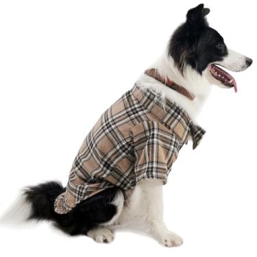 Imagem de Roupas para animais de estimação para cães e gatos, camisas polo xadrez de algodão adoráveis camisetas casuais para animais de estimação (cáqui, 2GG)