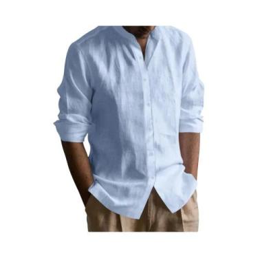 Imagem de Camisa Henley Masculina Slim Fit Em Algodão E Linho Leve E Respirável 