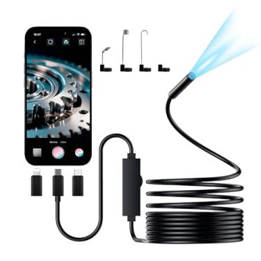 Imagem de Douevo Câmera de endoscópio de lente única com luz, endoscópio HD 1920p com 8 luzes LED ajustáveis, à prova d'água IP67, câmera cobra de 16,4 pés com luz para iPhone, iPad, Android