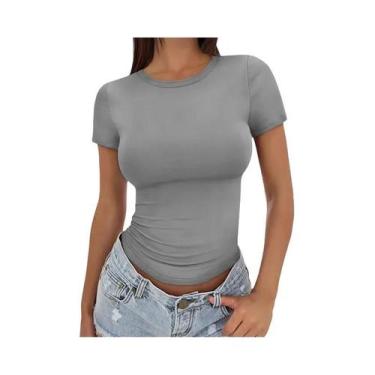 Imagem de Camiseta Feminina Slim Fit De Verão Com Manga Curta E Decote Redondo M