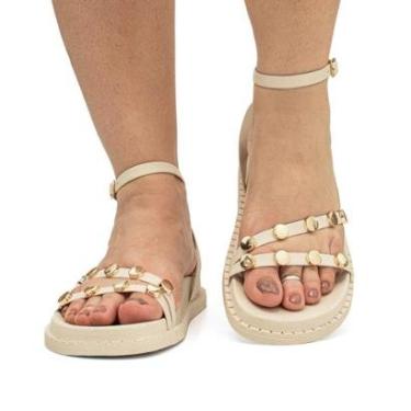 Imagem de Sandália Plataforma Flat Feminina Casual Plataforma Papete Enfeite Metal Brilho Metálico-Feminino