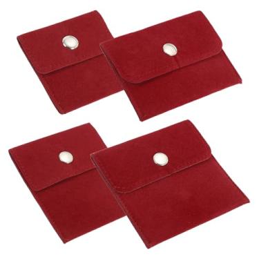 Imagem de PATIKIL Conjunto de bolsa de joias de veludo, 4 tamanhos, bolsas de veludo, botão de pressão, bolsa de armazenamento portátil para brincos, pulseiras, colares, anéis, relógio, vermelho, pacote com 4