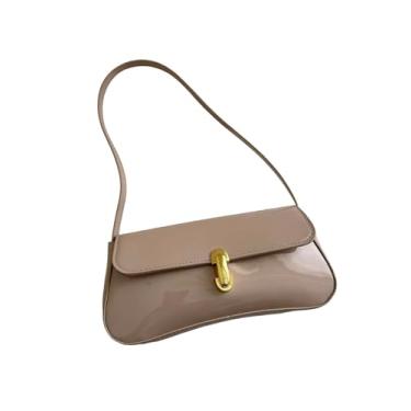 Imagem de SHENHE Bolsa de ombro feminina de couro envernizado pequena e brilhante Y2k para axilas, Caqui, One Size, Macio