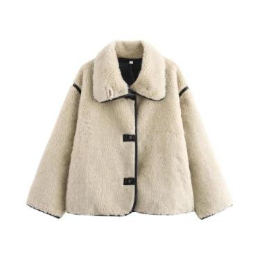 Imagem de Jaqueta De Pelúcia Integrada Com Grande Gola Estilo Europeu-Americano 
