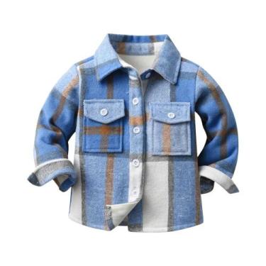 Imagem de Camisa Jaqueta Xadrez Unissex Para Crianças Com Mangas Longas, Botões 