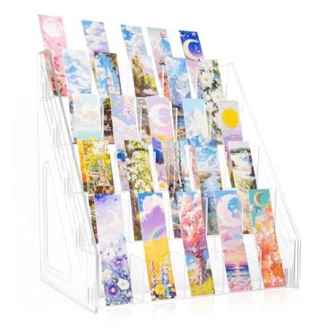 Imagem de TrendTrust Suporte de acrílico para exibição de marcadores de página com bolsos divididos, suporte de adesivo portátil em camadas, organizador de mesa transparente para uso doméstico, varejo ou