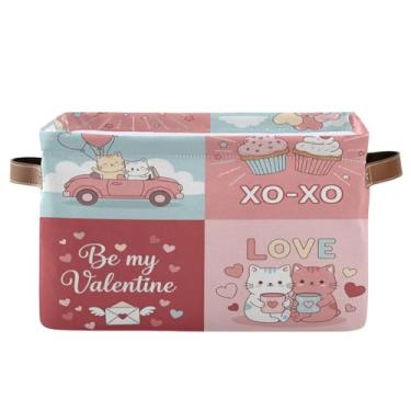 Imagem de Wassud Caixa de armazenamento de lona para gatos românticos com alças, cestas organizadoras dobráveis para armário, banheiro e decoração de casa, 1 pacote