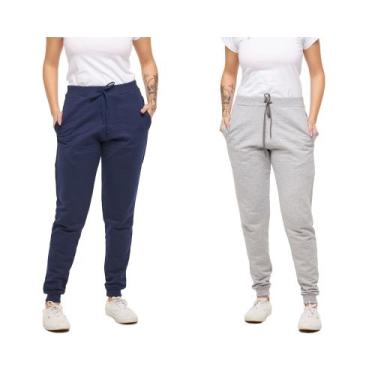 Imagem de Kit com 02 calças moletom plus size feminina jogger slim fit básica li
