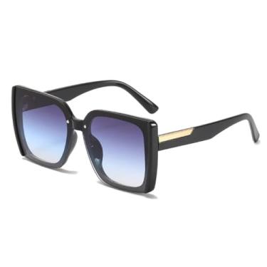 Imagem de HPIRME Óculos vintage de armação grande para homens e mulheres, estilo fashion, para dirigir ao ar livre, proteção UV400 (preto e azul)