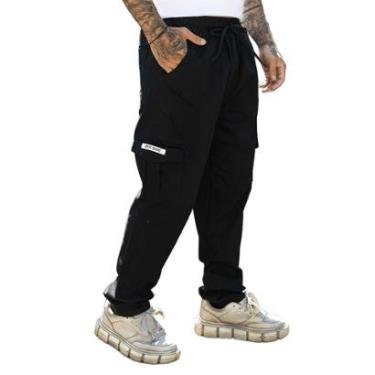 Imagem de Calca Cargo Boca Larga Skate Jeans Sarja Streetwear Masculino Feminino Unissex Preto-Masculino