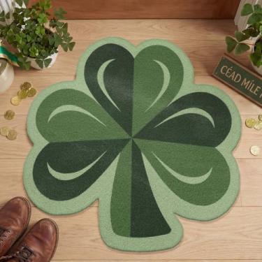 Imagem de Nuanchu Tapete de porta trevo do dia de São Patrício 71 x 71 cm capacho verde trevo da sorte tapetes laváveis antiderrapantes para porta da frente varanda pátio interior exterior cozinha lavanderia