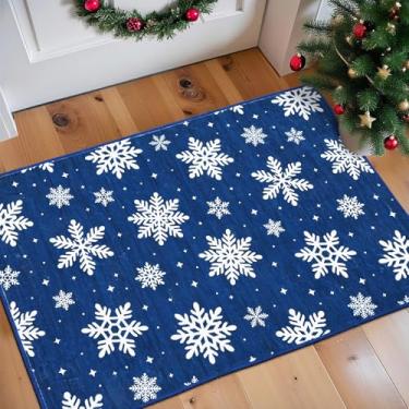 Imagem de GarveeHome Tapete de porta de Natal 2x3 pequeno tapete de banheiro sem queda de neve de inverno tapete ultrafino, fácil de cuidar, tapetes decorativos internos dobráveis para entrada, cozinha