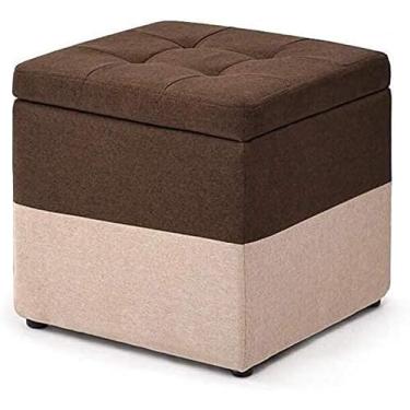 Imagem de Banqueta multifuncional de madeira para pés - apoio para os pés e banco de sapatos de madeira maciça, caixa de armazenamento de cubo para sala de estar, cores azul e cinza elegantes, banco de sofá