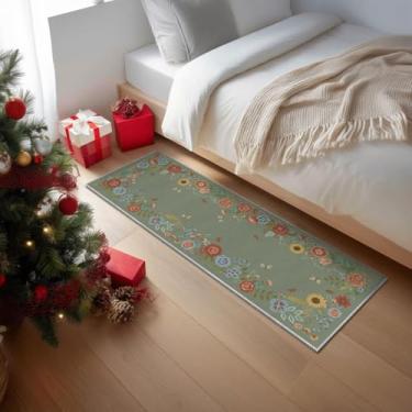 Imagem de Artoid Mode Tapete de corredor de primavera floral de girassol verde, decoração de casa de verão, baixo perfil, antiderrapante, lavável, tapete para corredores, cozinha, lavanderia, quarto, banheiro