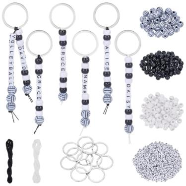 Imagem de PLIGREAT 772 peças DIY Kit de fabricação de chaveiros de vôlei, chaveiro esportivo com contas para artesanato, berloque de letras ajustáveis para decoração de mochila com tema de vôlei, bolsa de