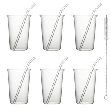 Imagem de yaenoei 6 peças de copos para beber, conjunto de copos de água transparente de 473 ml com canudos reutilizáveis, copos altos sem chumbo para suco, bebidas, coquetéis, chá gelado, café e refrigerante