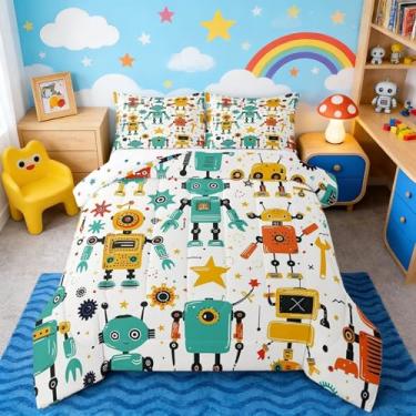 Imagem de Jogo de cama solteiro com desenho de robô, estrela fofa, geométrico, para crianças, adolescentes, robô, ficção científica, ferramentas de reparo, estampa de parafuso, enchimento de edredom com 1
