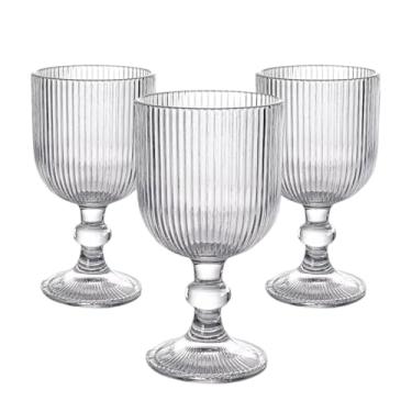 Imagem de Jogo 6 Taças de Vidro Canelado 380ml Luxo Moderno Transparente Minimalista Resistente Vidro Grosso - Água, Suco, Refrigerante (Kit 6 Taças Suco)