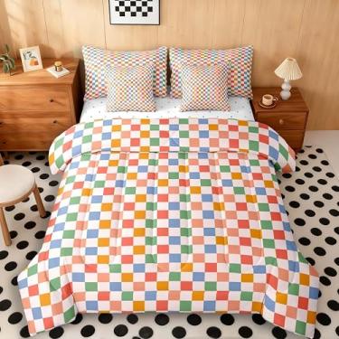 Imagem de jejeloiu Conjunto de edredom infantil colorido, xadrez, geométrico, 7 peças, retrô, clássico, respirável, macio e leve