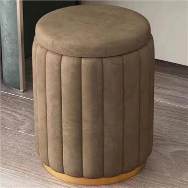 Imagem de Banqueta redonda moderna com tampa removível, elegante assento de maquiagem para sala de estar e quarto, base banhada durável, design circular versátil