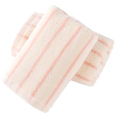 Imagem de YiLUOMO Toalhas de mão listradas brancas e rosa 100% algodão conjunto de 2 - toalhas macias, altamente absorventes e de secagem rápida para decoração de banheiro, 33 x 73 cm