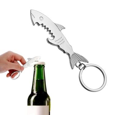 Imagem de 1 chaveiro abridor de garrafa de tubarão, chaveiro de tubarão, ferramenta abridor de garrafa de cerveja, chaveiro, pingente, formato de tubarão, fácil de usar. Para namorados, maridos e pais.