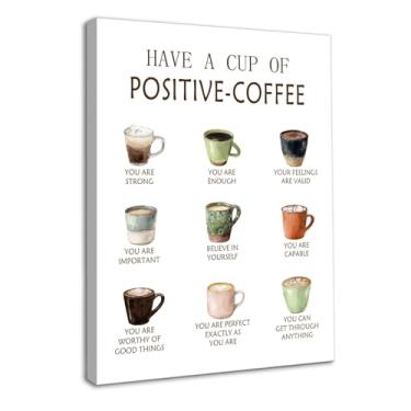 Imagem de Dazzlewall Pôster de parede de café positivo em aquarela emoldurado, copos motivacionais com citações inspiradoras, arte de parede para cozinha, café, bar, decoração de escritório 30,5 x 40,6 cm