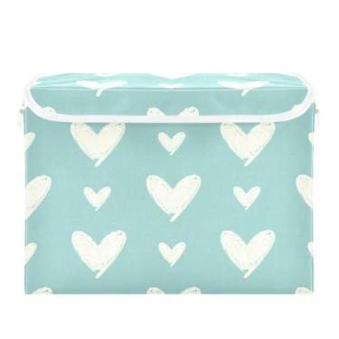 Imagem de Wassud Cestos de armazenamento dobráveis com tampas, corações de artista, cestas organizadoras de tecido dobráveis para armário, decoração sazonal de casa 40 x 30 x 30 cm