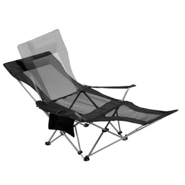 Imagem de Cadeira de acampamento reclinável, cadeira reclinável dobrável com apoio para os pés ajustável e encosto de cabeça acolchoado - Cadeira portátil para gramado ao ar livre para pátio, praia, acampamento