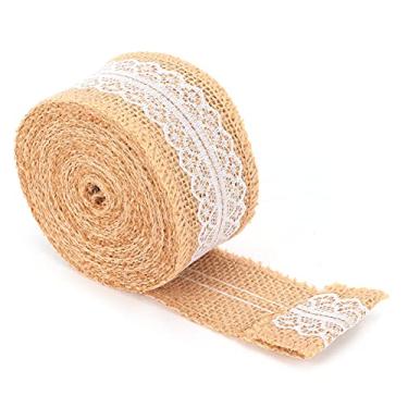 Imagem de Fita de serapilheira com renda branca, rolo de juta natural, forte, durável, decoração diy, embalagem de presente, 5 jardas para festas de casamento, reuniões familiares (Renda dentada de 5cm)
