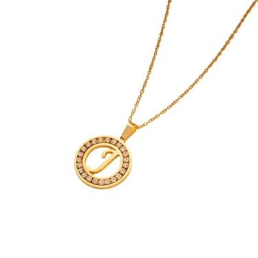 Imagem de TINCOLIA Colar redondo de aço inoxidável com 26 letras incrustadas em diamante, corrente simples e exclusiva em forma de O