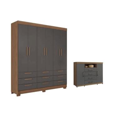 Imagem de Guarda Roupa +1cômoda Qc448 Jatobá/grafite - Santos Andirá