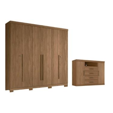 Imagem de Guarda Roupa Casal com Cômoda QC367 6 Portas de Bater 4 Gavetas MDF MDP com Cabideiro C...