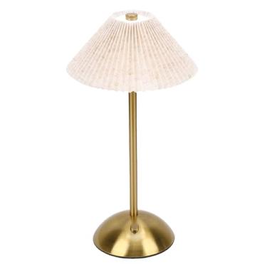 Imagem de OPPWONG Abajur Plissado, Controle de Toque 3W LED 3 Modos de Cor Retro Acabamento Dourado Lâmpada Recarregável Sem Fio Com Bateria USB 1600mAh Abajur Plissado para Estudo (Linho Cinza)