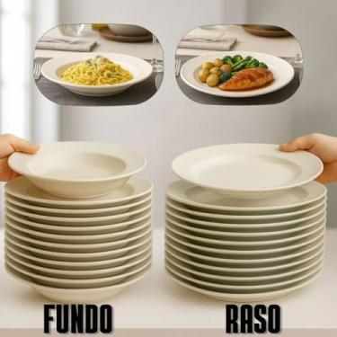 Imagem de Jogo de 12 Pratos Raso e Fundo de Vidro Temperado Branco - Brilho Opaline para Almoço, Jantar e Hotel, Utensílios Duráveis e Elegantes (24 Pratos,Raso)