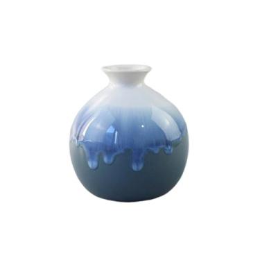 Imagem de URGDWEKJY Vaso de cor gradiente vaso de cerâmica azul hidropônico pequeno vaso arranjo de flores secas decoração de casa ornamentos vasos de flores (A)
