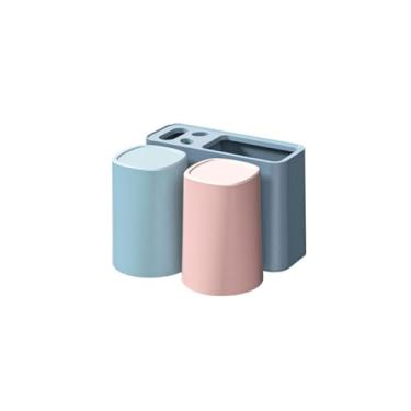 Imagem de Suporte de escova de dentes Suporte de escova de dentes pendurado Rack de armazenamento de navalha azul Suporte de pasta de dente de banheiro sem perfuração e rack de armazenamento de escova de dentes