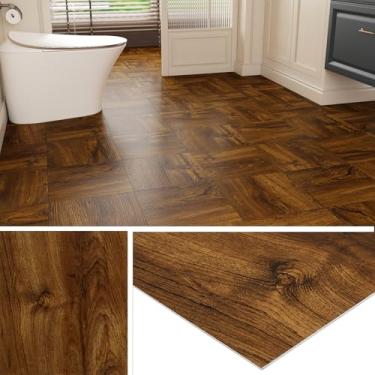 Imagem de Livelynine 32 folhas de piso de vinil marrom madeira descascar e colar azulejos à prova d'água para banheiro sótão cozinha RV 30,5 x 30,5 cm folha de vinil laminado pegajoso piso adesivos de piso
