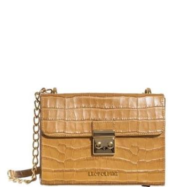 Imagem de Bolsa Transversal Feminina Couro Legitimo Amarela Croco com Alça Corrente-Feminino