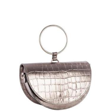 Imagem de Bolsa Argola Prata em Couro Legítimo com Alça Removível Leopoldine-Feminino