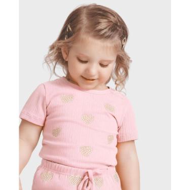 Imagem de Blusa com estampa coração verão brilho fofo leve fresquinho - Vermelho e Rosa - Menina 1 a 4 anos-Feminino