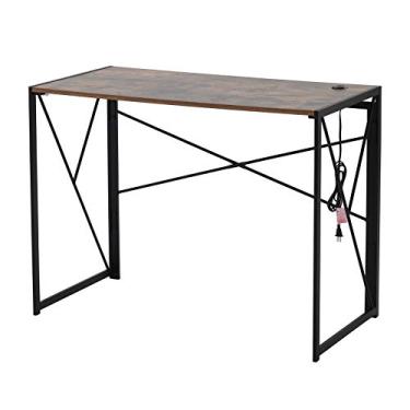 Imagem de U5GAAALPPQ9 Mesa dobrável para computador, mesa de escritório resistente, com 2 interfaces USB, mesa de jogos dobrável para pequenos espaços