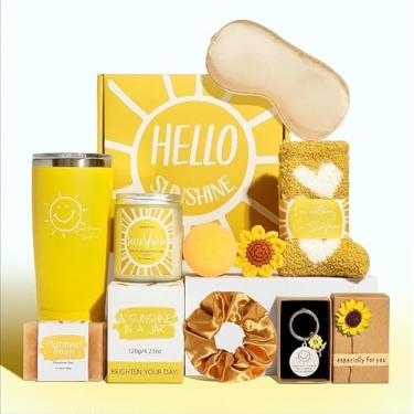 Imagem de Cesta de presente inspiradora de girassol para mulheres - 9 peças exclusivas de aniversário, dia dos namorados, dia das mães e dia de amadurecimento, caixa de alegria para mãe, irmã, melhor amiga