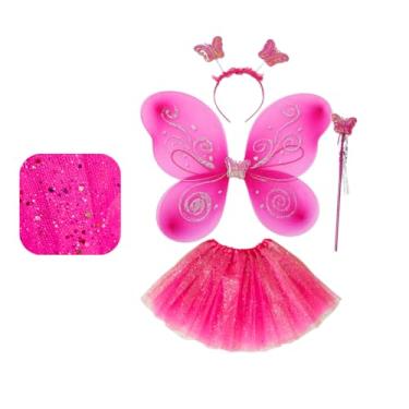 Imagem de Fantasia Borboleta Asa De Borboleta Fada com Tiara com Saia Volumosa De Tule com VarinhaDia das Crianças Infantil (Conj 4pç Infantil PINK)