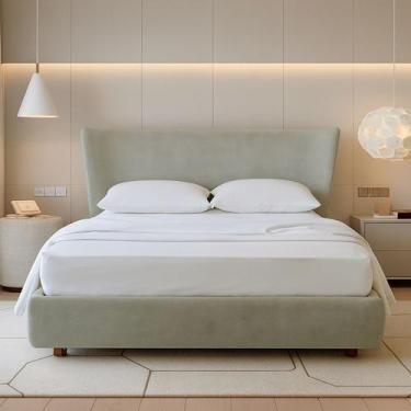 Imagem de Cama Japonesa com Cabeceira Corea Seo King Veludo Nobre Verde Clarinho