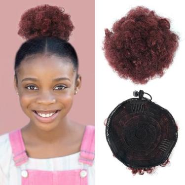 Imagem de TANJET Rabo de cavalo encaracolado vermelho vinho aveludado - 15 cm 100% cabelo humano afro puff com 3 pentes acolchoados e cordão respirável | Design resistente a emaranhados sem frizz (#99J vinho