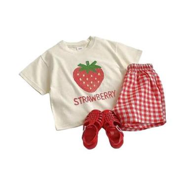 Imagem de Conjunto De Roupa Infantil Estilo Coreano: Camiseta Com Estampa De Fru