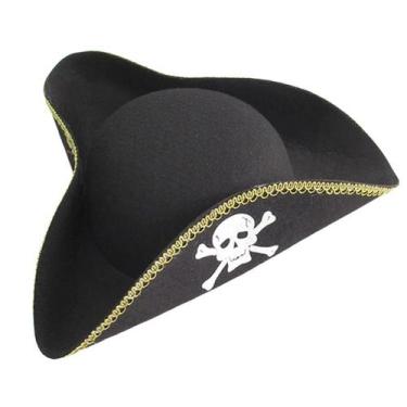 Imagem de Chapéu Pirata Tricorne De Imitação De Couro Do Capitão Jack Para Hallo