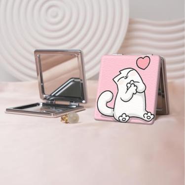 Imagem de Espelho de maquiagem portátil estilo anime de desenho animado, mini espelho de maquiagem portátil dobrável, espelho de contorno quadrado portátil, adequado para mulheres usarem em várias ocasiões