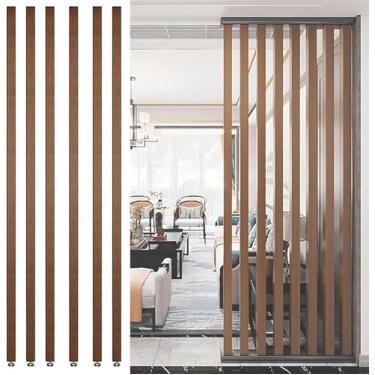 Imagem de Divisória de madeira do chão ao teto - pacote com 6, 160 cm de altura - Divisória simples moderna para sala de estar, escritório, restaurante - Coluna decorativa oca versátil (opções de 2 pés)